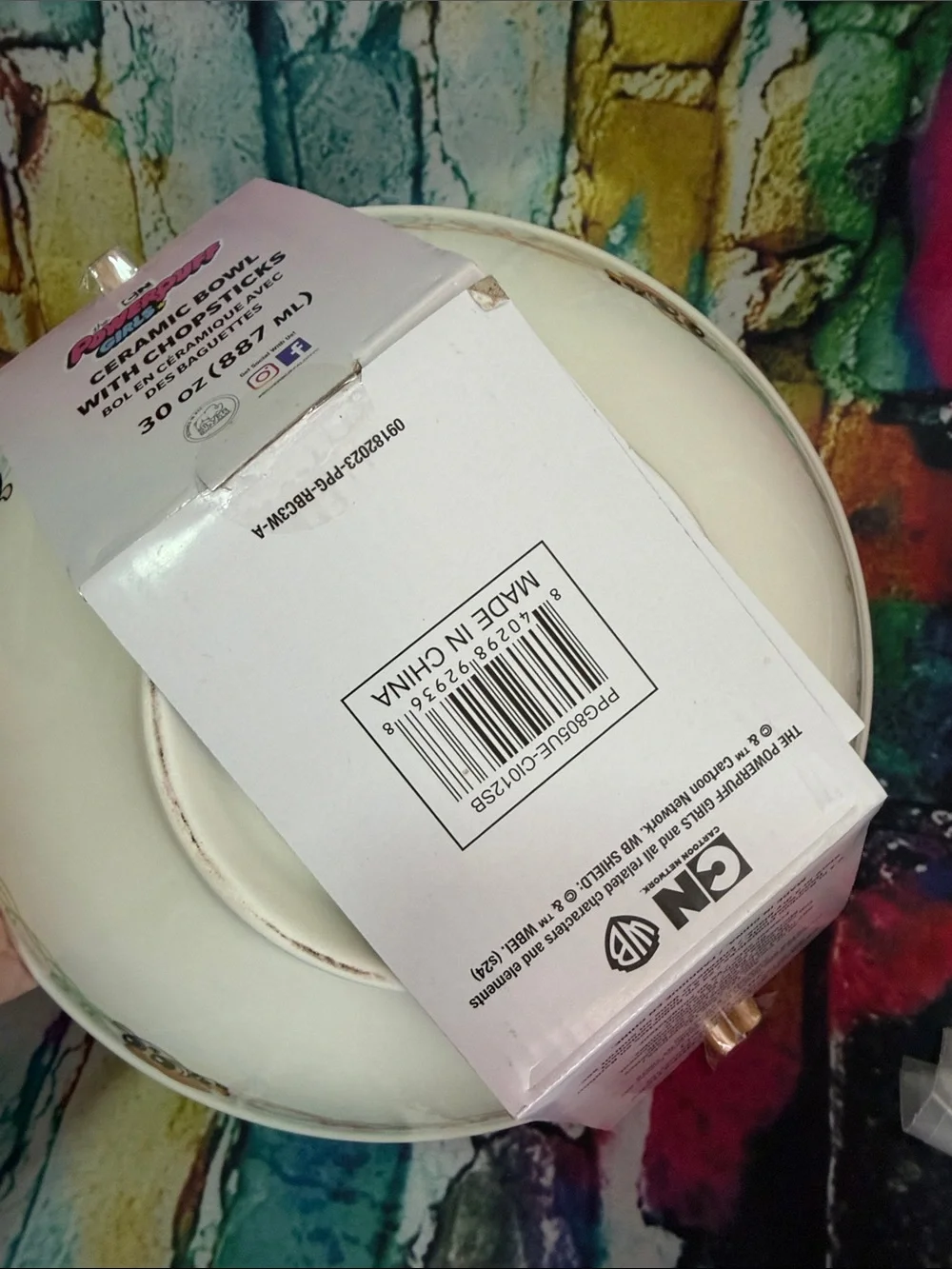 Cartoon Network White Ceramic noodle bowl with chopsticks powerpuff girls
